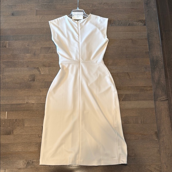 Tanya Taylor Cream Asymmetrical Pleated Midi Dress - Picture 6 of 8